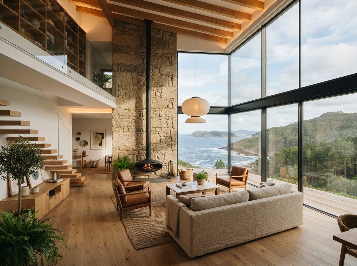 Vivienda A Lanzada en Sanxenxo, diseño contemporáneo atlántico con piedra